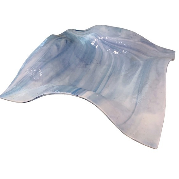 Blue Swirled Art Glass Trinkets Dish‎ Bowl 9.5"x9.5"x2" - Picture 4 of 9